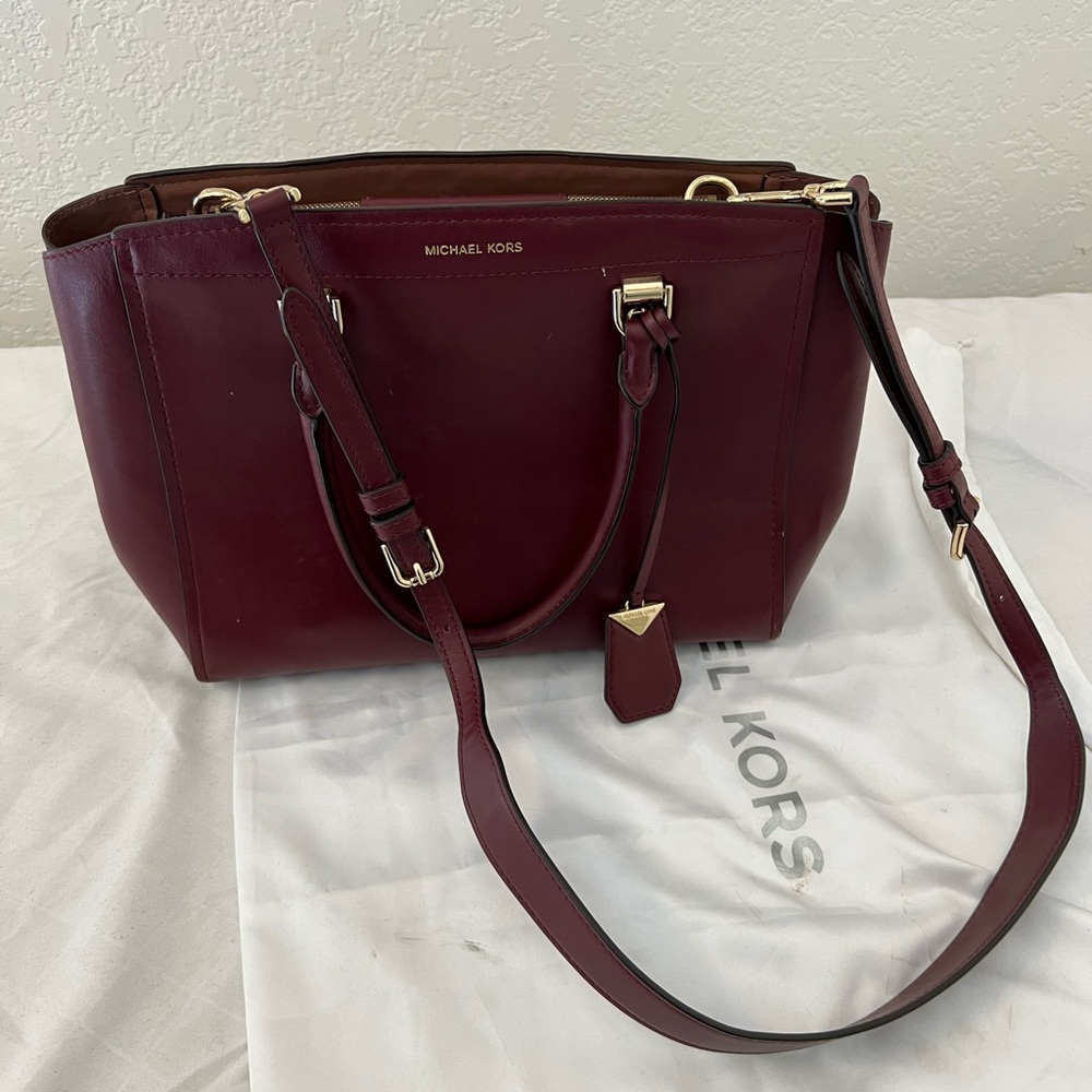 Michael Kors Leather Satchel Bag Maroon 14x10 Handle Strap Shoulder Bag Large